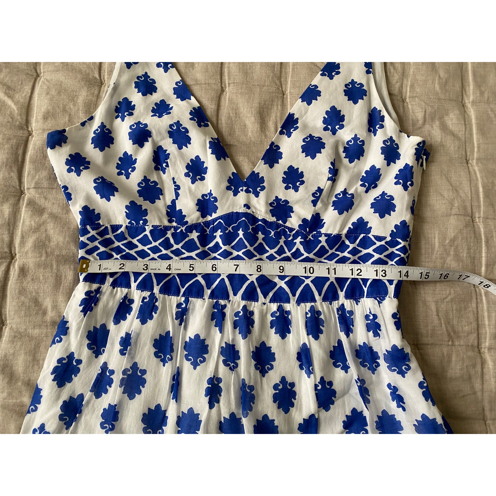 J.Crew Womens 4 V-Neck Maxi Dress Santorini Blue Block Print Cotton Tiered India - Picture 7 of 13